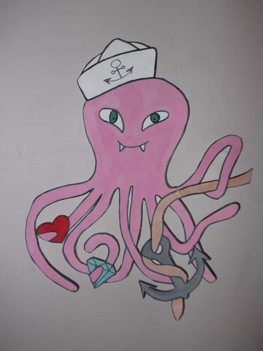 Sailor octopus scene artwork diamond heart and anchor