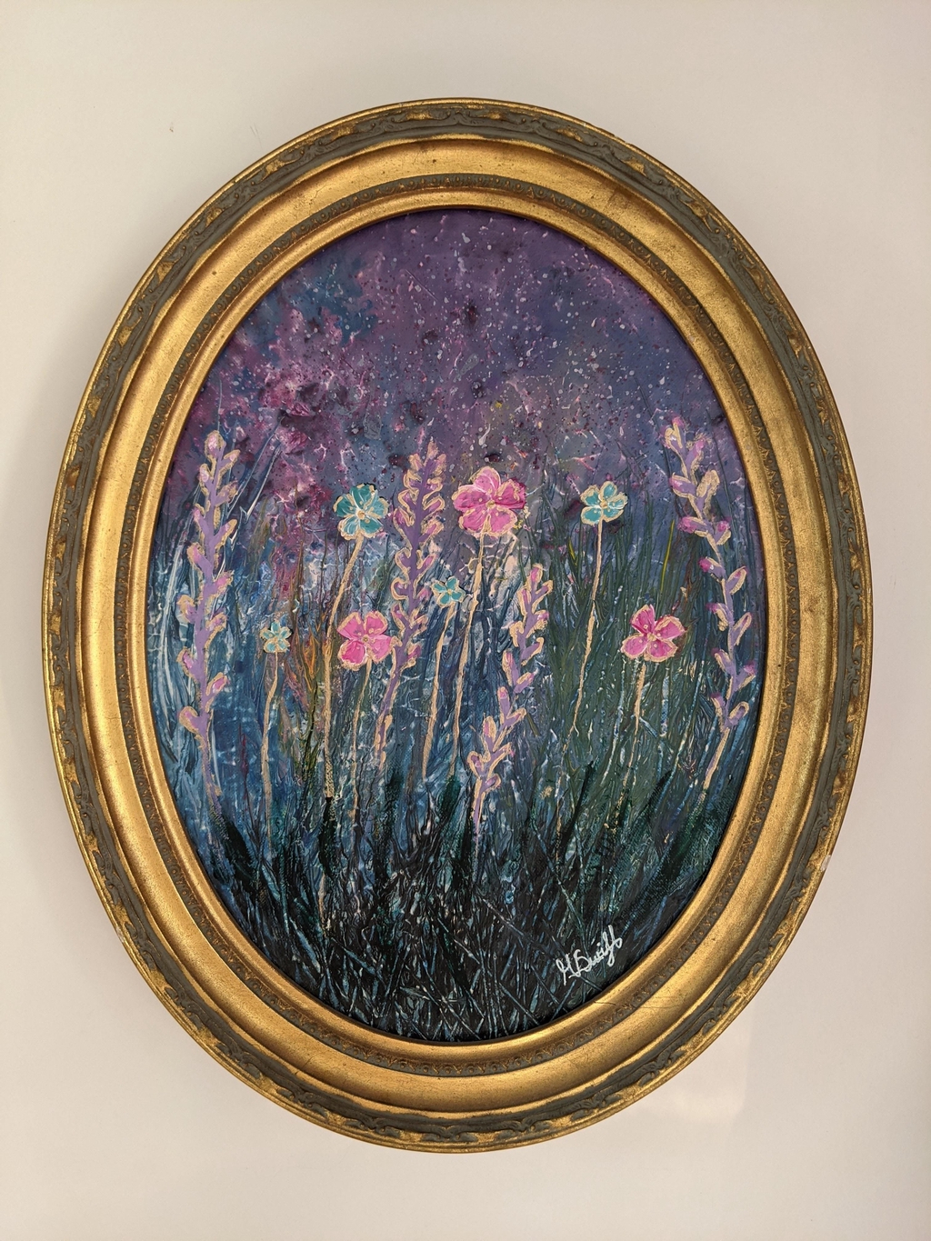 Surreal dreamy floral in oval shaped vintage frame.