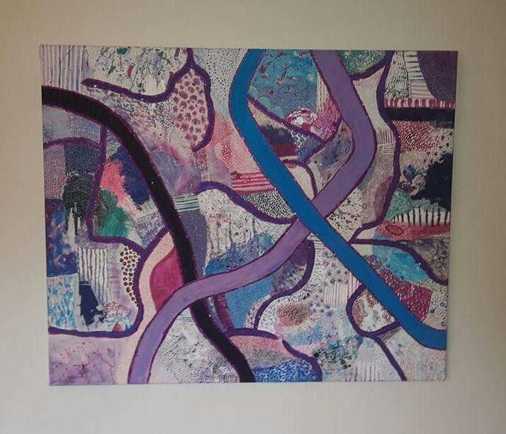 Large abstract map painting mixed media on canvas by Heidi Swift British Artist 