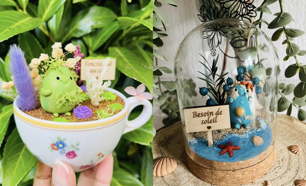 Différents univers de Gardiens Moussus, floral et marin.