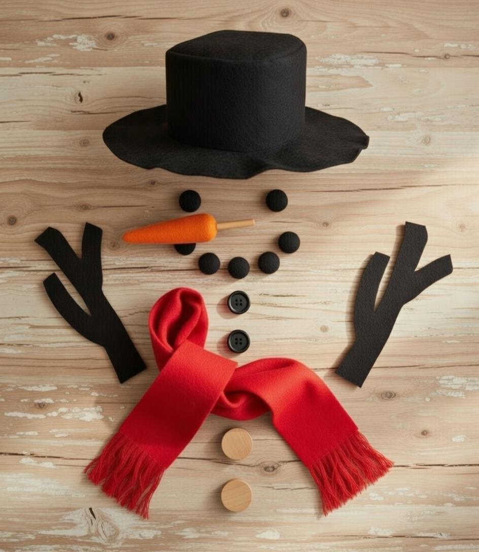 Snowman Kit Zubehör – Nase, Knöpfe, Schal und Hut