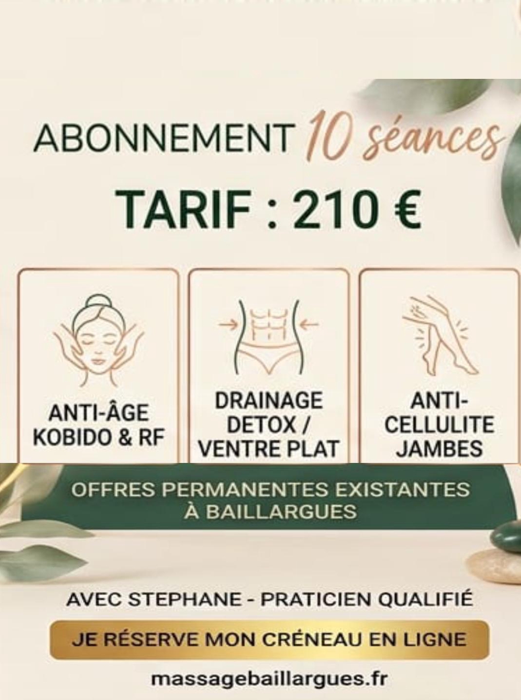 Abonnement Bien être , détox Minceur soin anti cellulite et massage kobido
Choissez la prestation de votre choix le jour J