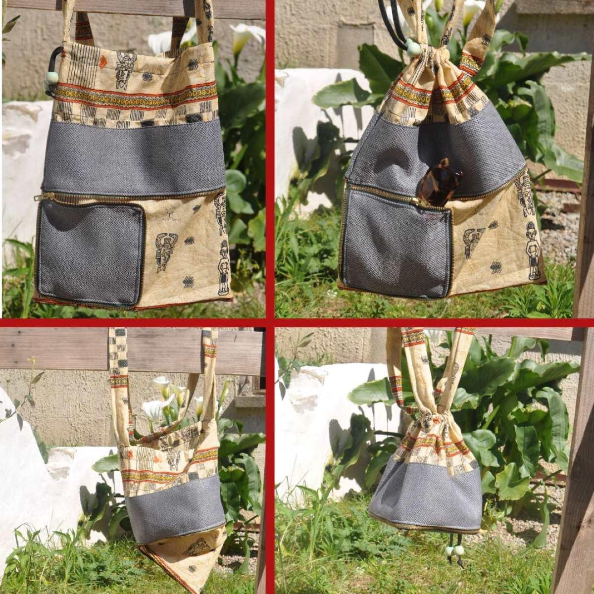 Sac extensible écoresponsable – accessoire durable et fonctionnel en tissu de récupération - sac modulable fait main, pratique, écologique et adapté au quotidien - Créatrice française - Momo la Débrouille