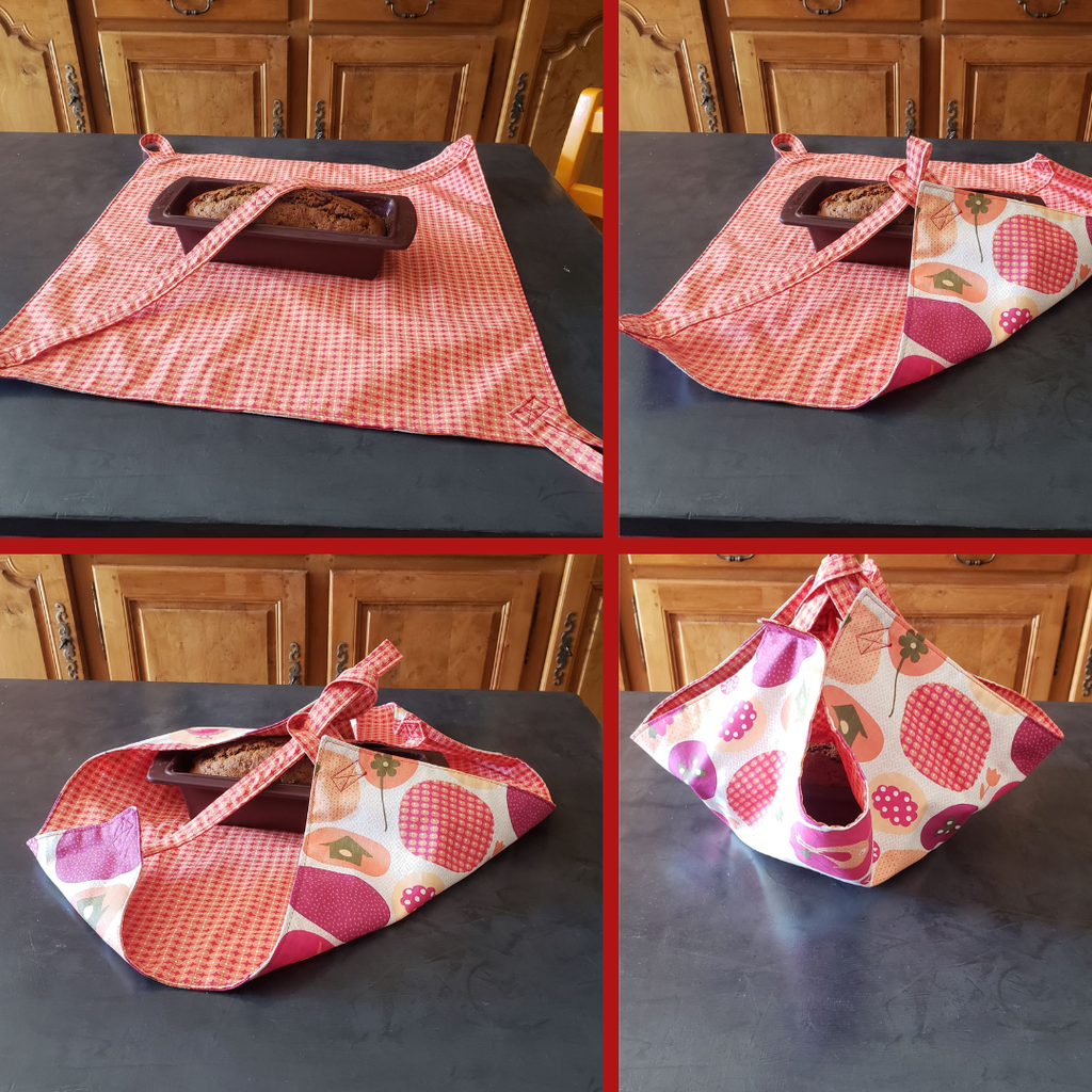 Sac à tarte en tissu recyclé – porte-plat artisanal fait main, pratique pour transporter tartes, cakes, saladiers, plats et gâteaux – accessoire zéro déchet pour pique-niques, repas partagés et événements – solution durable et esthétique pour le transport alimentaire - écoresponsable - Momo la Débrouille