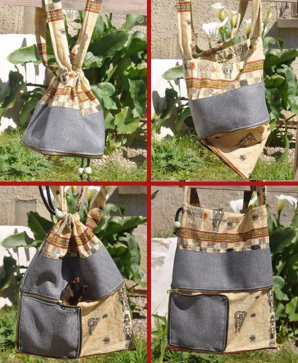 Sac extensible, malin lorsqu'il est en grand il y a une pochette sur le devant fermant avec la fermeture éclair fait main. Sac extensible écoresponsable – accessoire durable et fonctionnel en tissu de récupération - sac modulable fait main, pratique, écologique et adapté au quotidien - Créatrice française - Momo la Débrouille