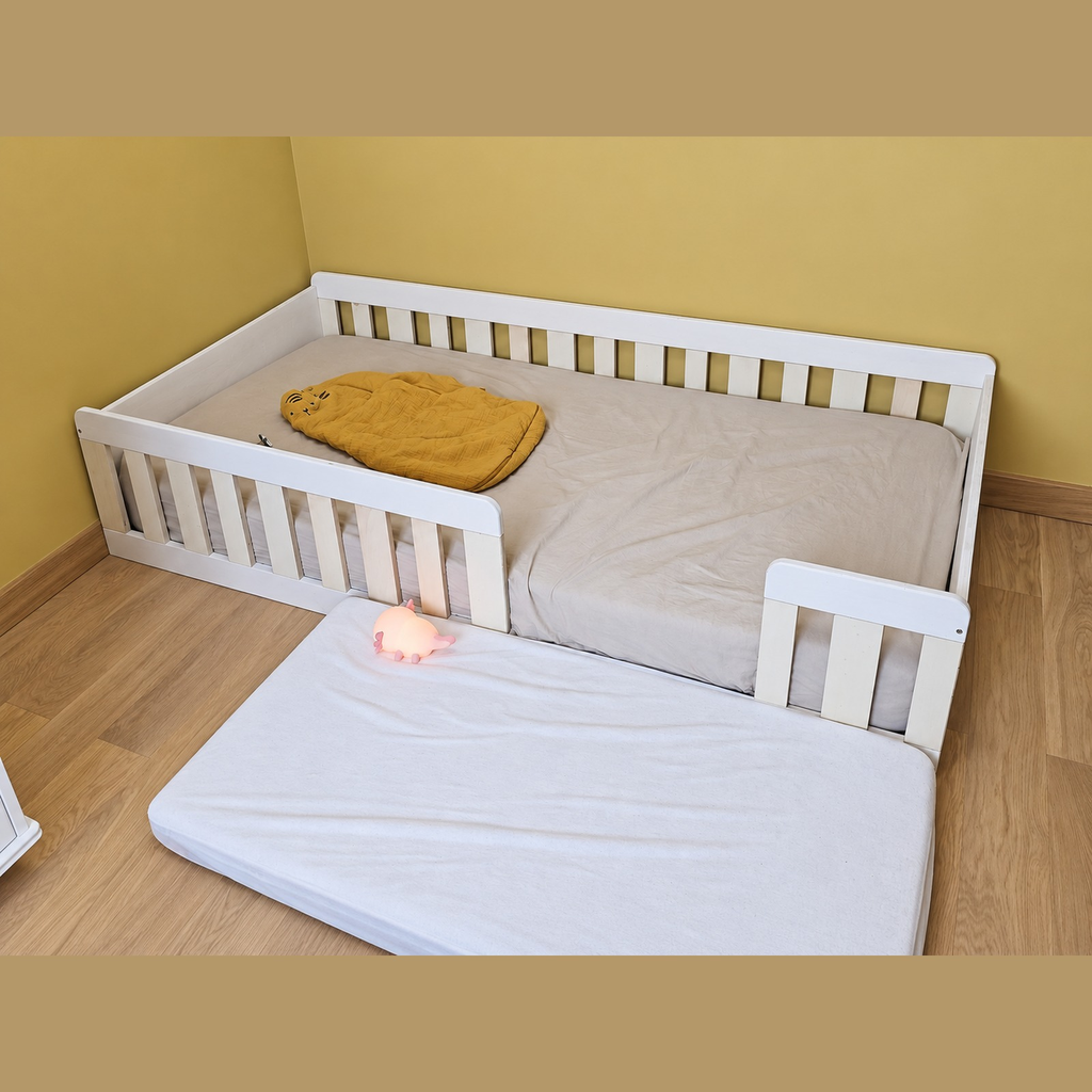 Lit enfant blanc en bois réalisé sur mesure par Chat Envoie du Bois