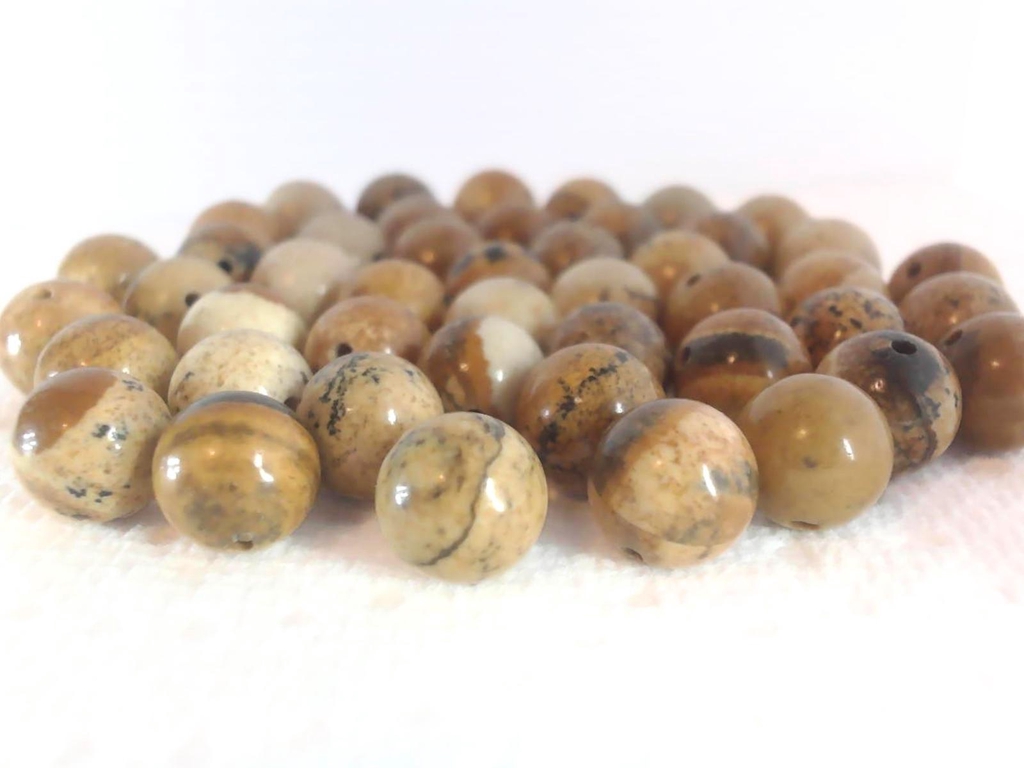 Glossy picture jasper round beads in earthy colours