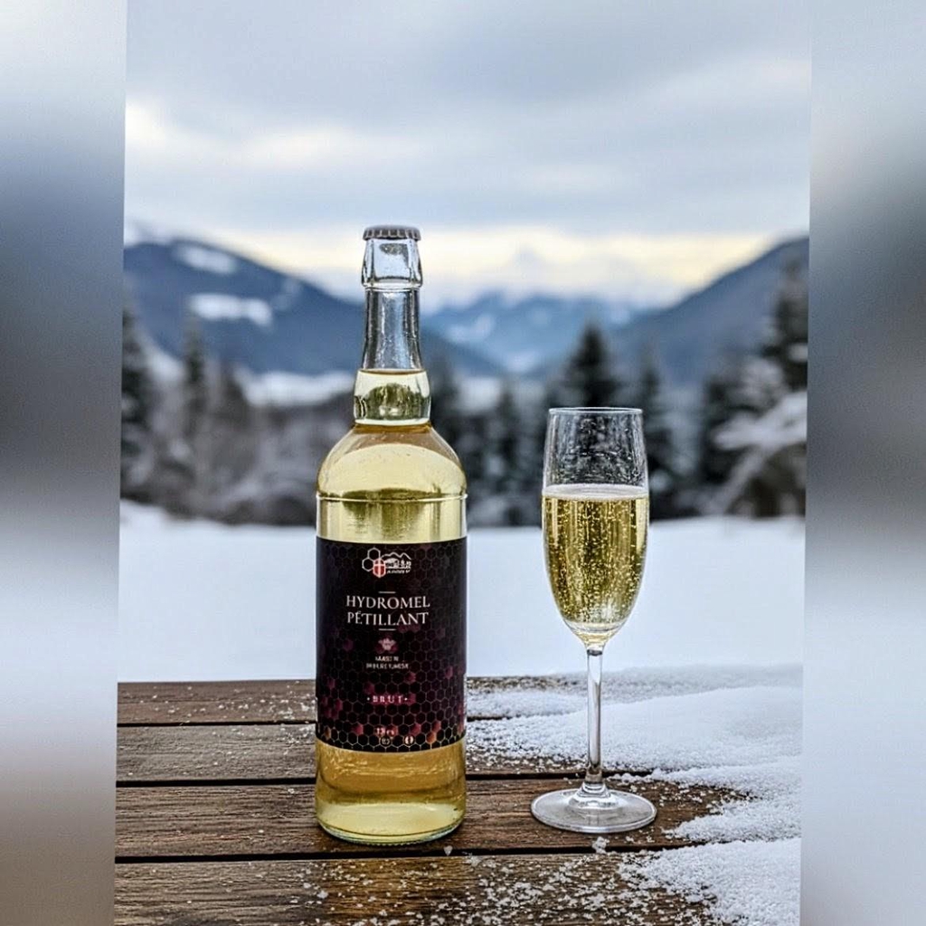 Hydromel haute-savoie pétillant bio au miel français. Deux versions : 6 % désaltérant pour l’apéritif, 11 % raffiné pour la table. Élaboré artisanalement.