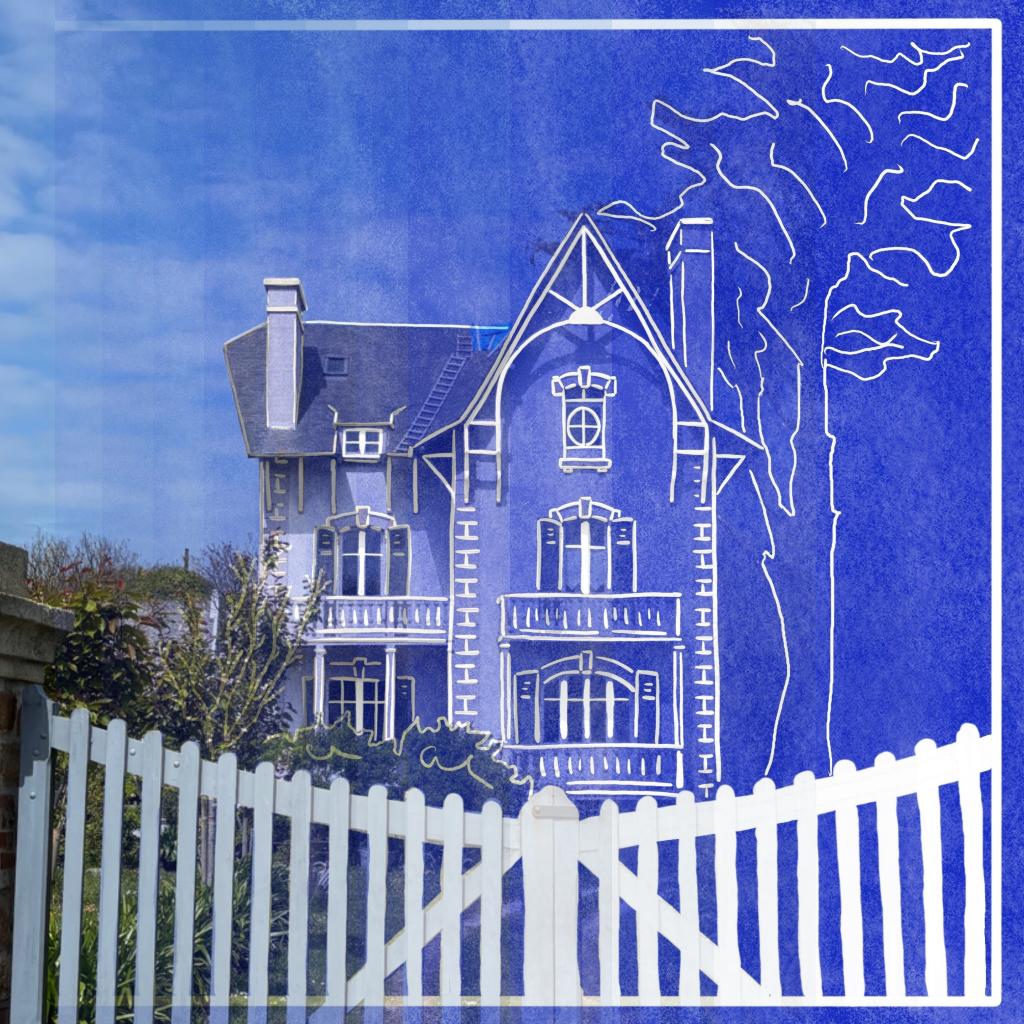 Maison à moitié photo, à moitié dessin