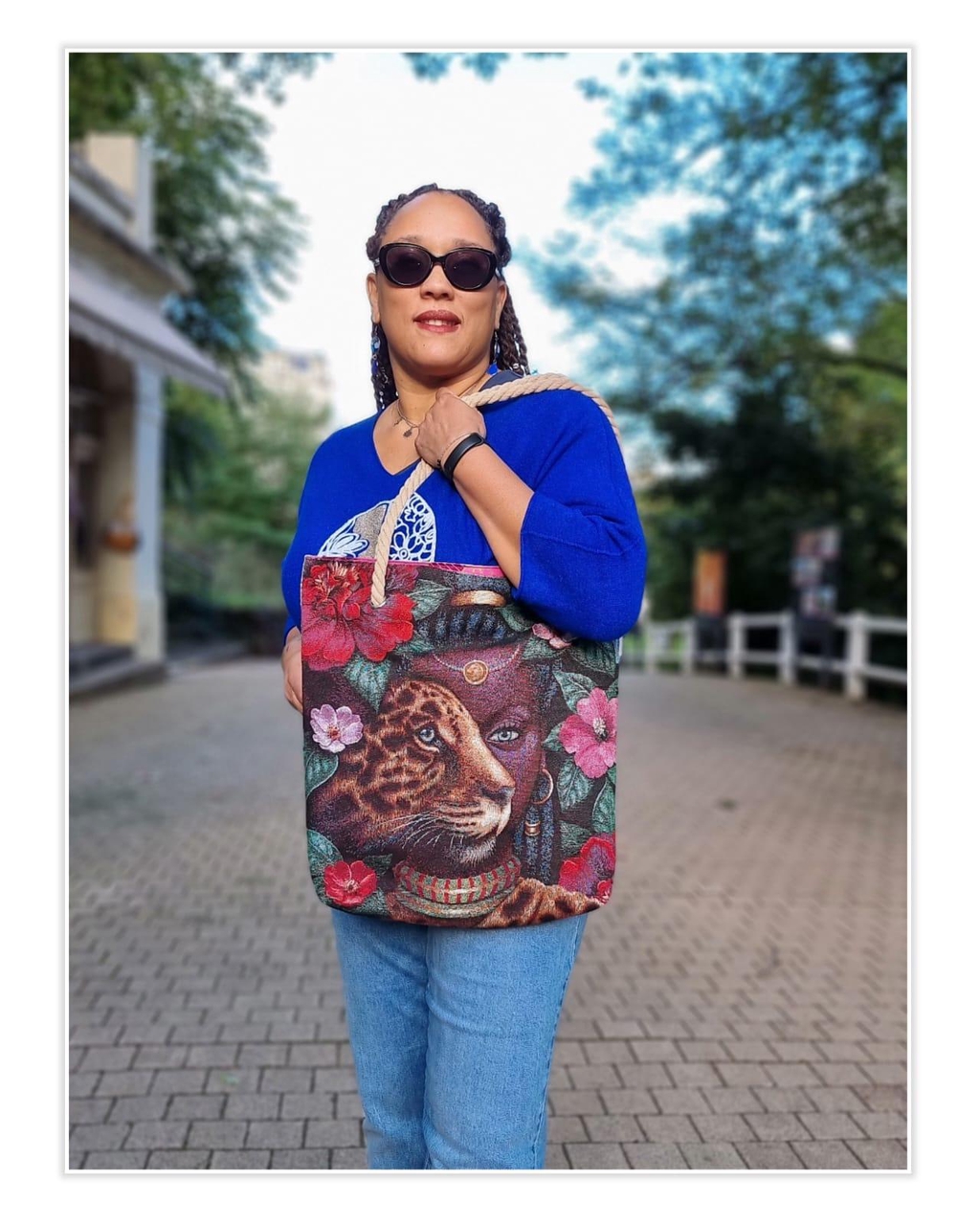 tote cabas en jacquard et simili cuir et wax