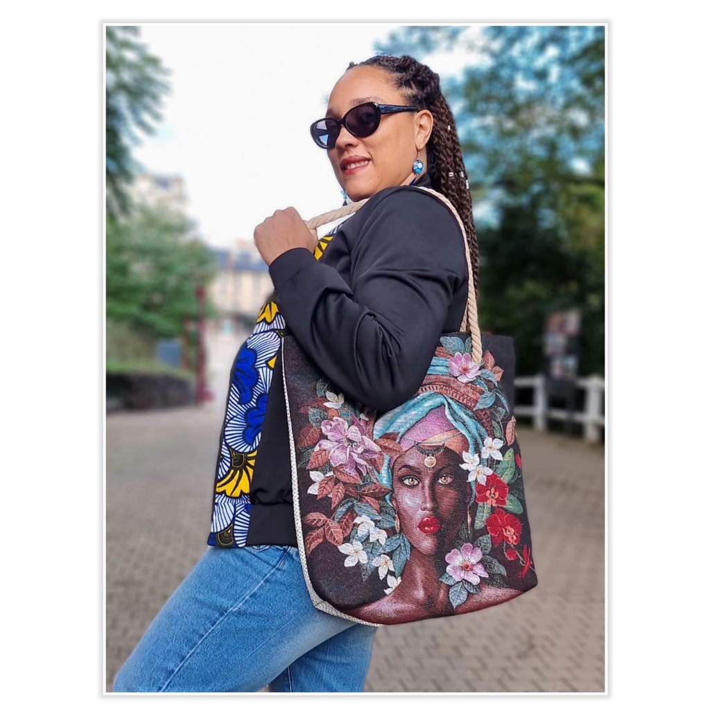 tote cabas en jacquard et simili cuir