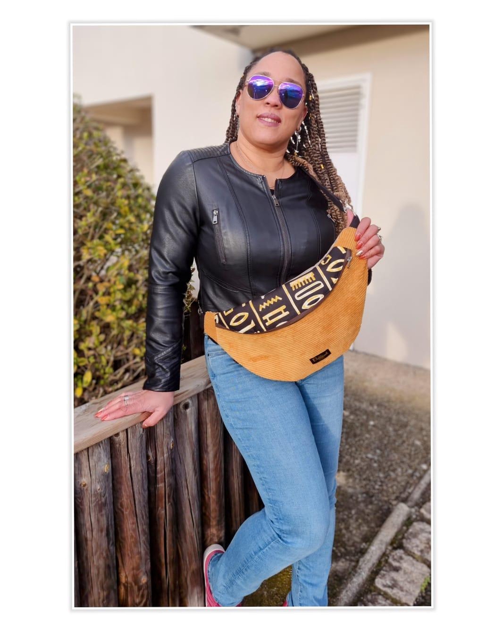 sac banane en wax velours cotelé, simili cuir