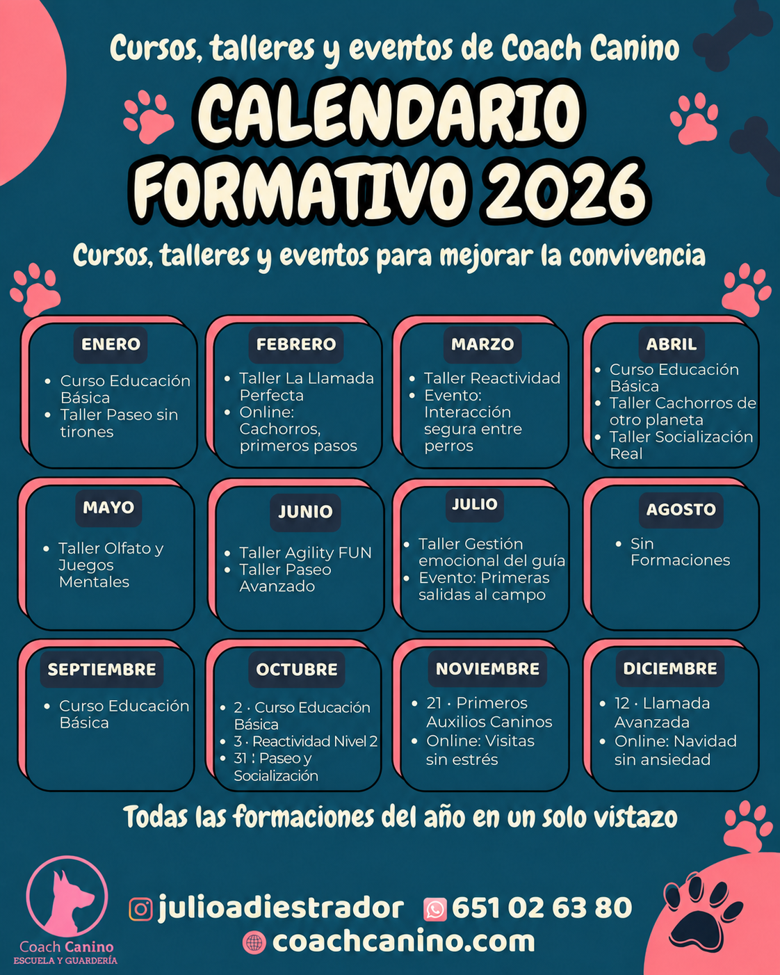 Calendario formativo 2026 de Coach Canino