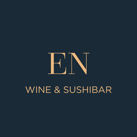 EN Wine & Sushibar Logo, navy blauer hintergrund, Kupferfarbene Schrift