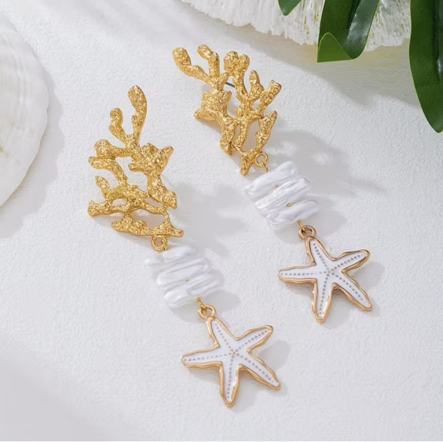 Coral and starfish earrings