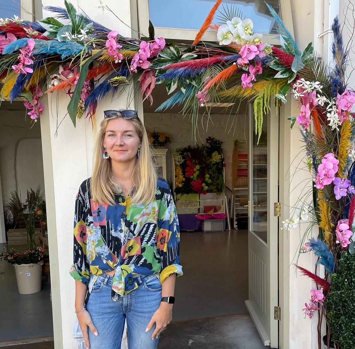 Founder of Hanski finding earring inspiration at a  florists