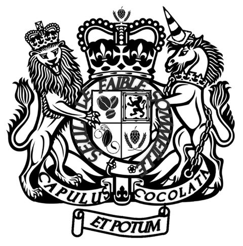 Heraldic sign / logo, incorporating the motto "Seul le faible sommeille", "Capulus Cocolata et Potum". 