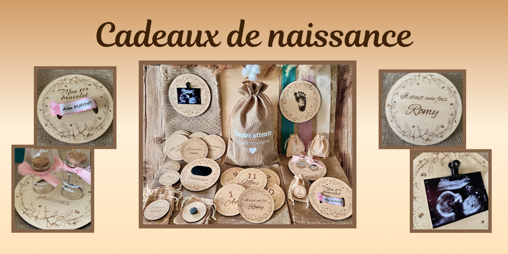 Cadeaux de naissance, cartes étapes, carte bracelet de naisssance, carte empreintes, carte bienvenue…