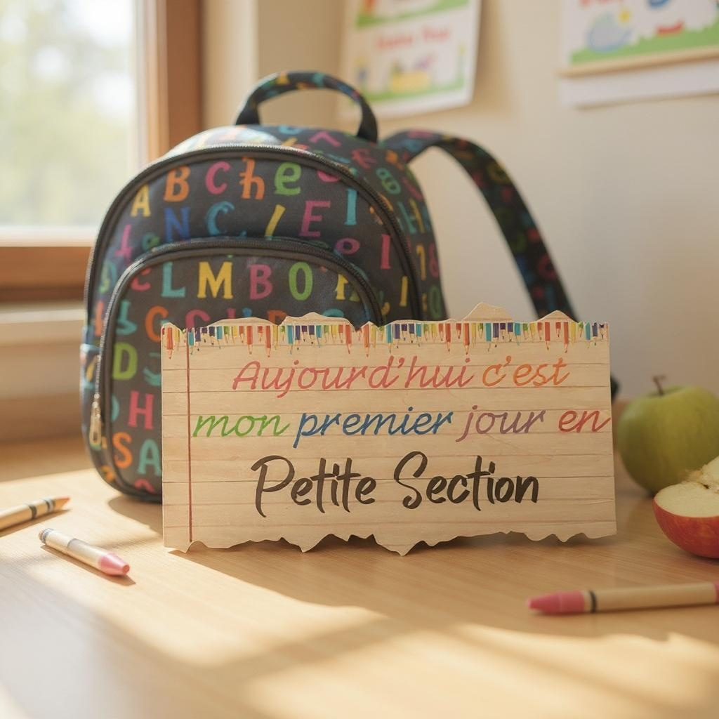 Pancarte rentrée scolaire en bois style feuille déchirée d’un cahier d écriture 
