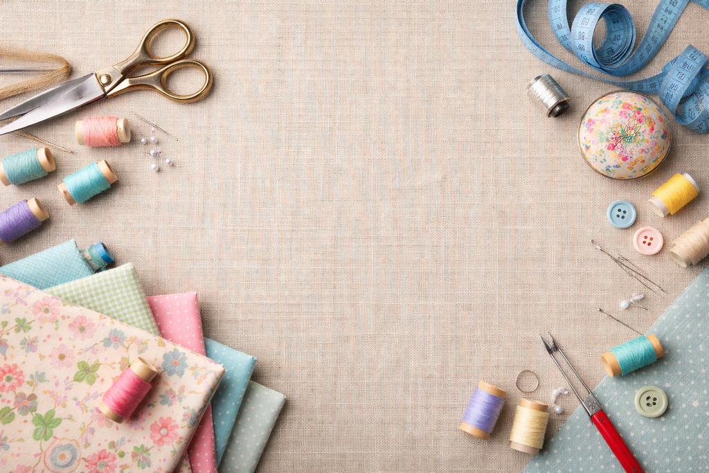 Sewing desk with sewing essentials