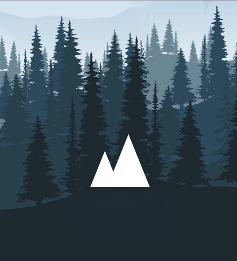 blue background with white abstract mountains in the center.