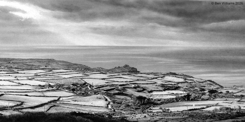 'Zennor Pathways' fine pencil drawing