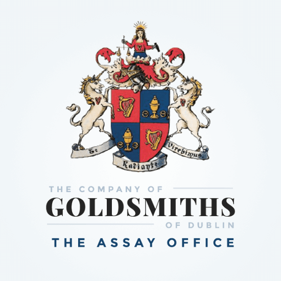 Quality jewellery, guaranteed. Logo of the company of Goldsmiths of Dublin, the assay office