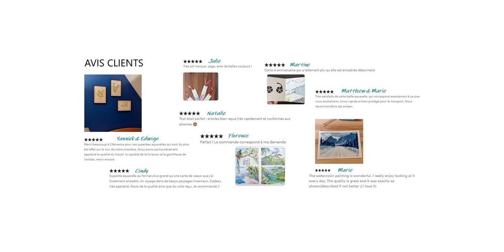 Avis clients : Superbe aquarelle - très joli marque-page - parfait - qualité du travail, rapidité de livraison, gentillesse de l'artiste - correspond exactement - nous recommendons cet artisan - watercolour painting is wonderful