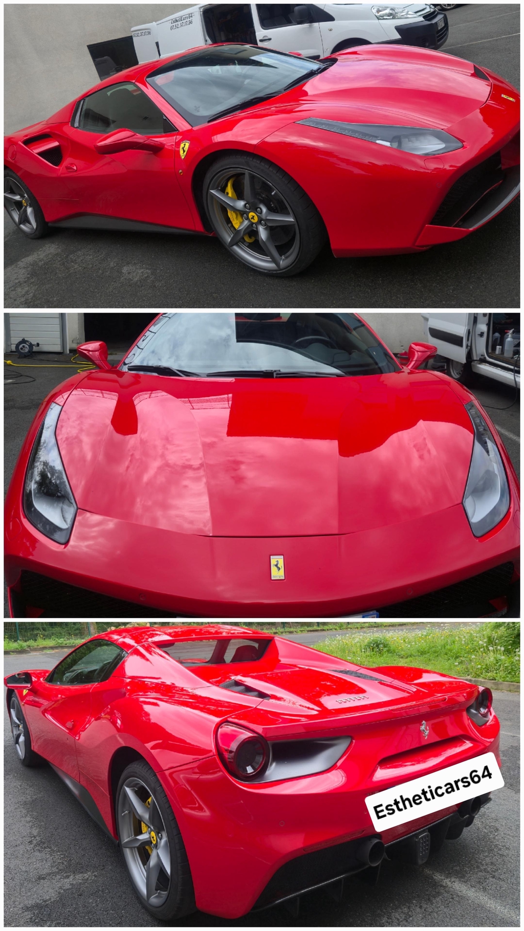 Ferrari 488 rouge flamboyant Estheticars64 lavage et nettoyage de voiture