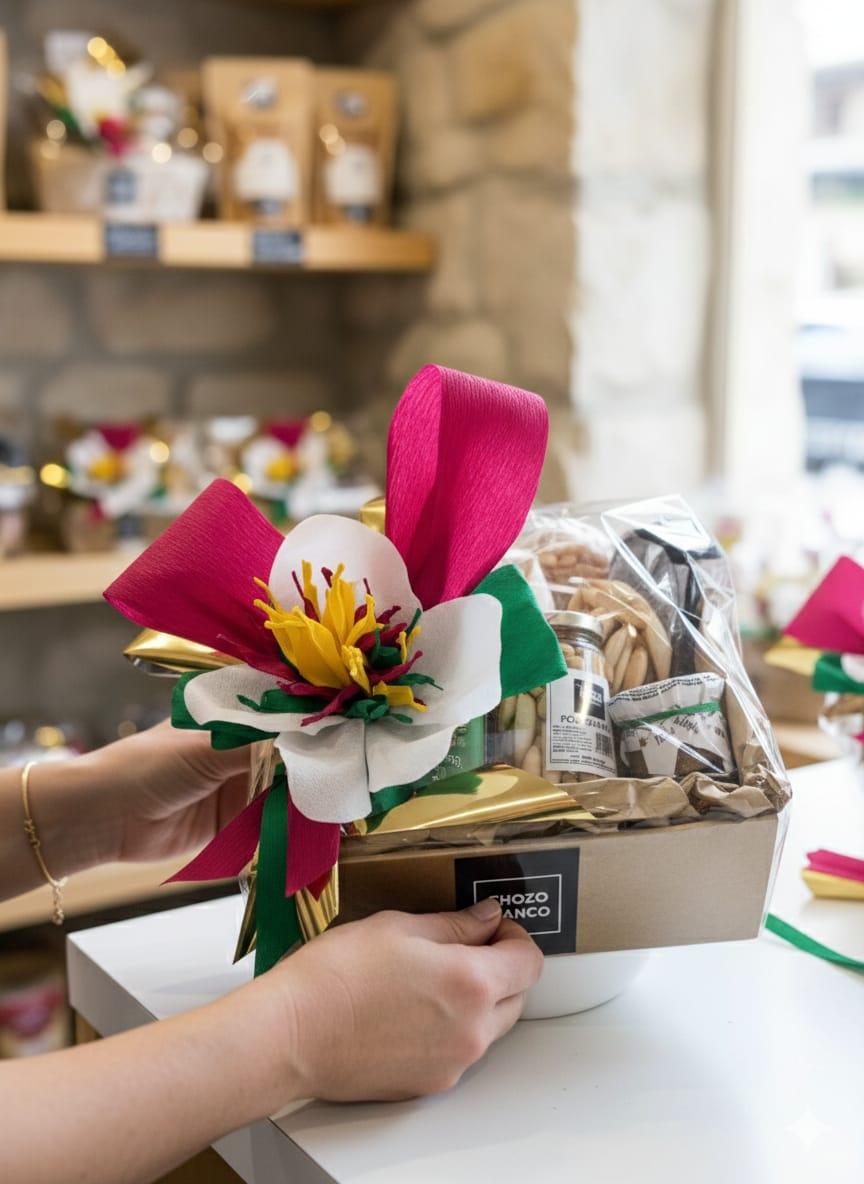 Cesta gourmet personalizada de Chozo Blanco preparada artesanalmente con productos ecológicos