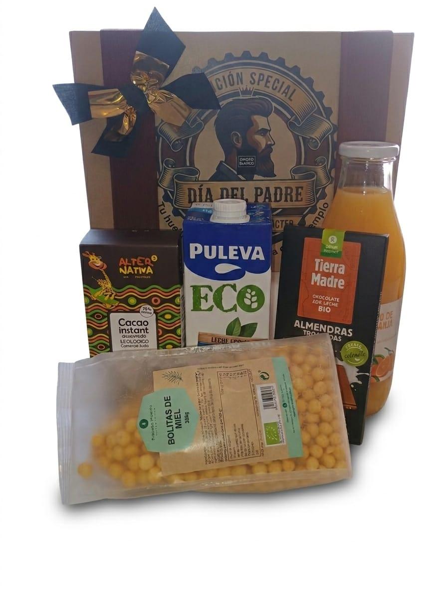 Caja regalo Día del Padre con cacao ecológico, leche bio y desayuno gourmet