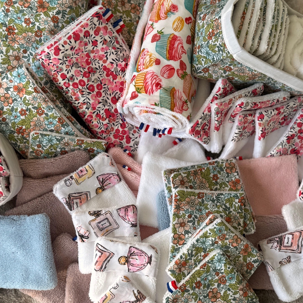 telier Julac — ensemble de créations en bambou cousues main : lingettes lavables, bandeaux de soin et accessoires textiles artisanaux