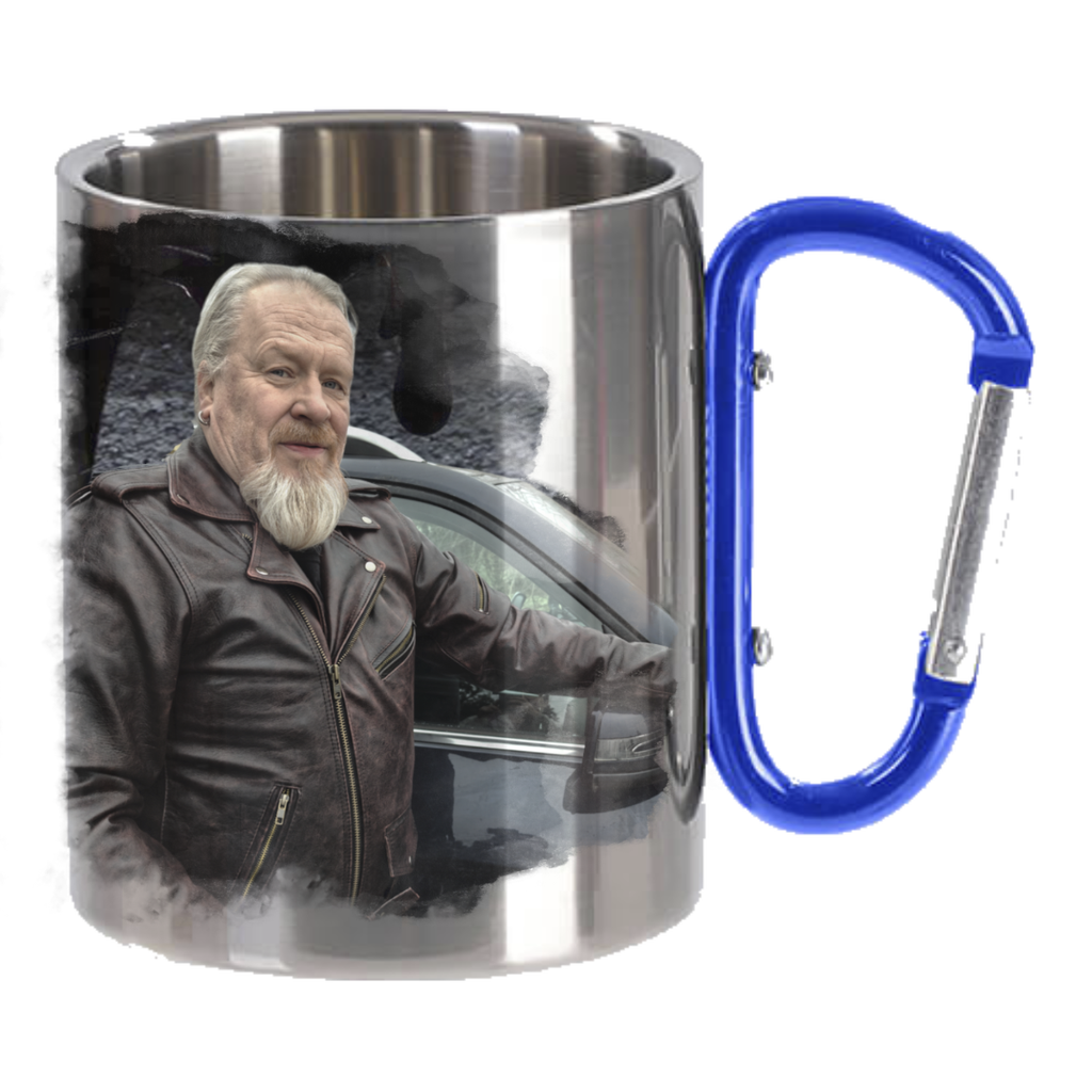 KARABIINIKAHVA TERÄSMUKI OMALLA KUVALLA