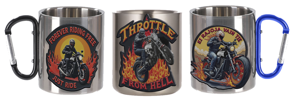 Hellulandian firebiker karabiinikahva muki