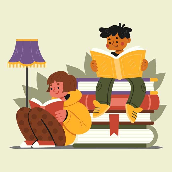 Illustrations d'enfants qui lisent des livres