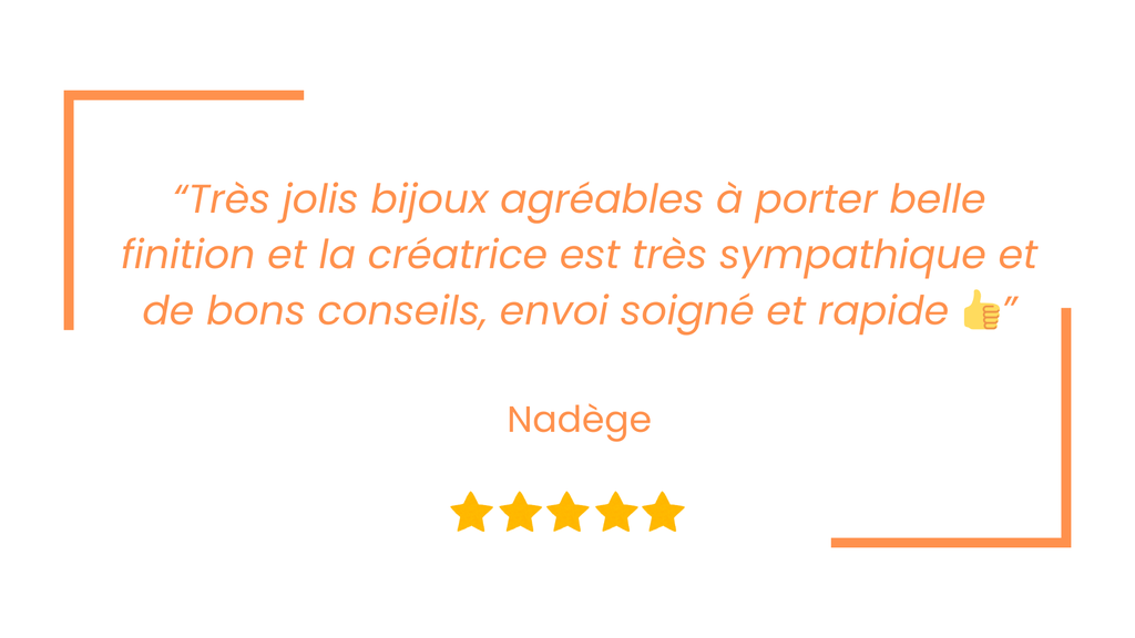 Très jolis bijoux agréables à porter, belle finition et la créatrice est très sympathique et de bons conseils, envoi soigné et rapide