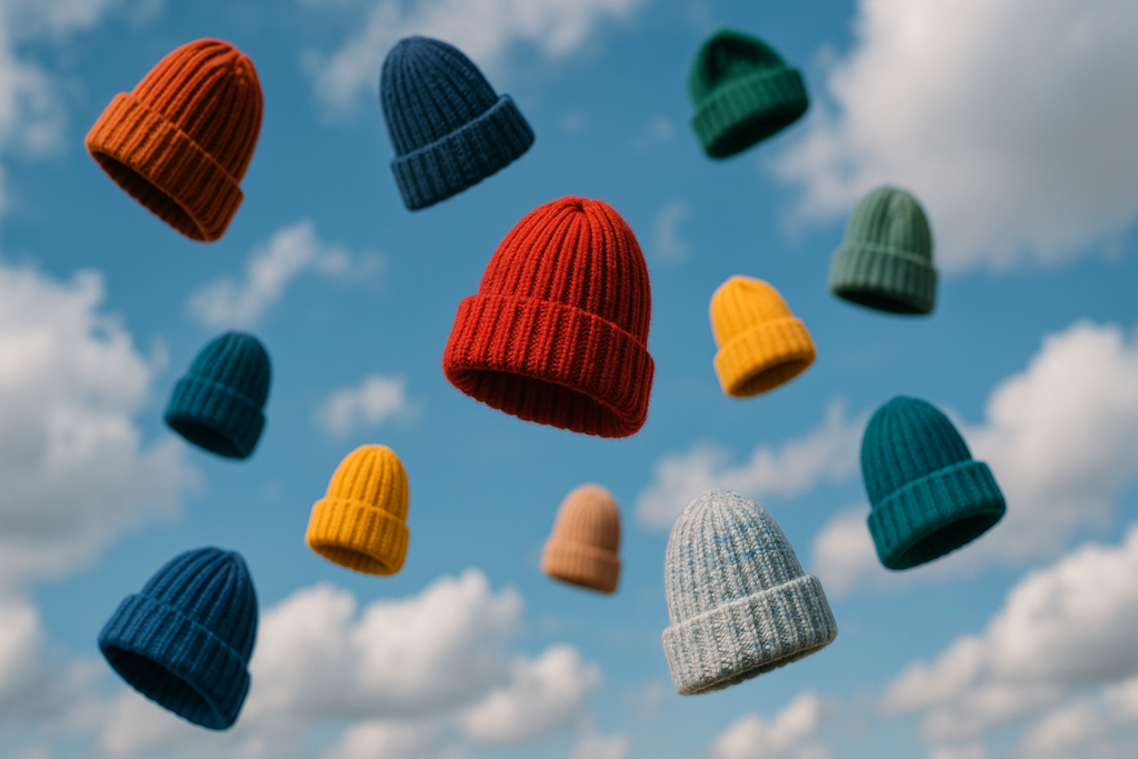 Jeune femme portant un bonnet rayé multicolore