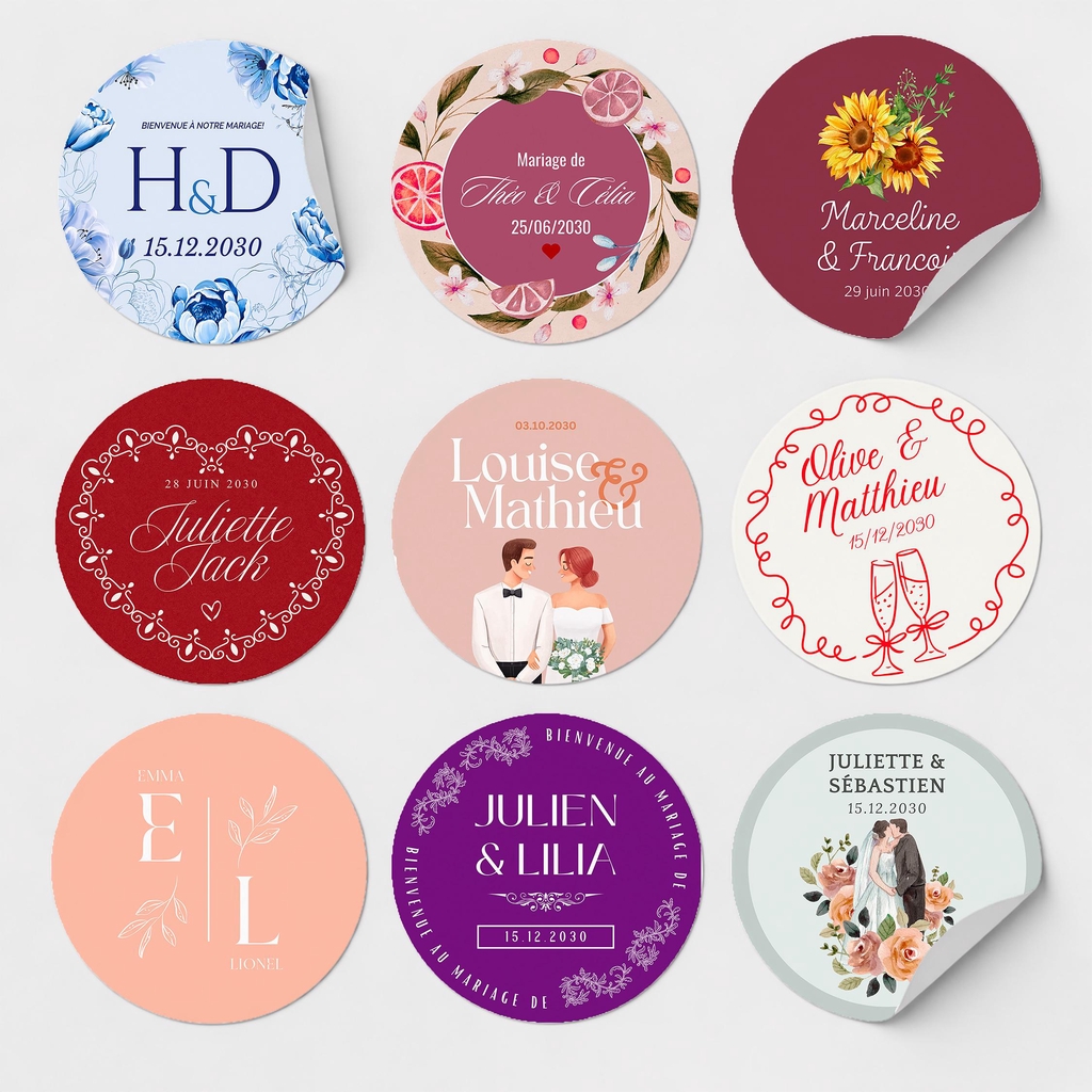 Mariage, baptême, anniversaire ou baby shower… Personnalisez vos cadeaux invités avec de jolis stickers créés spécialement pour votre événement.