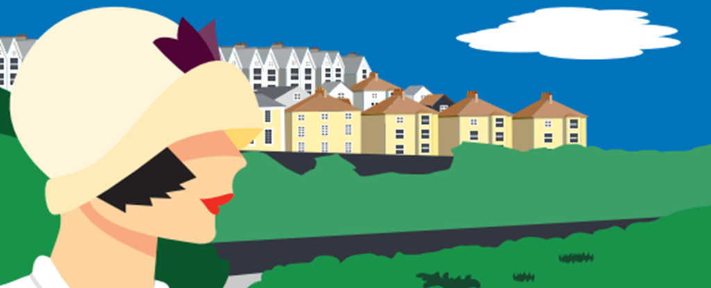 1920s style woman looking out across the countryside