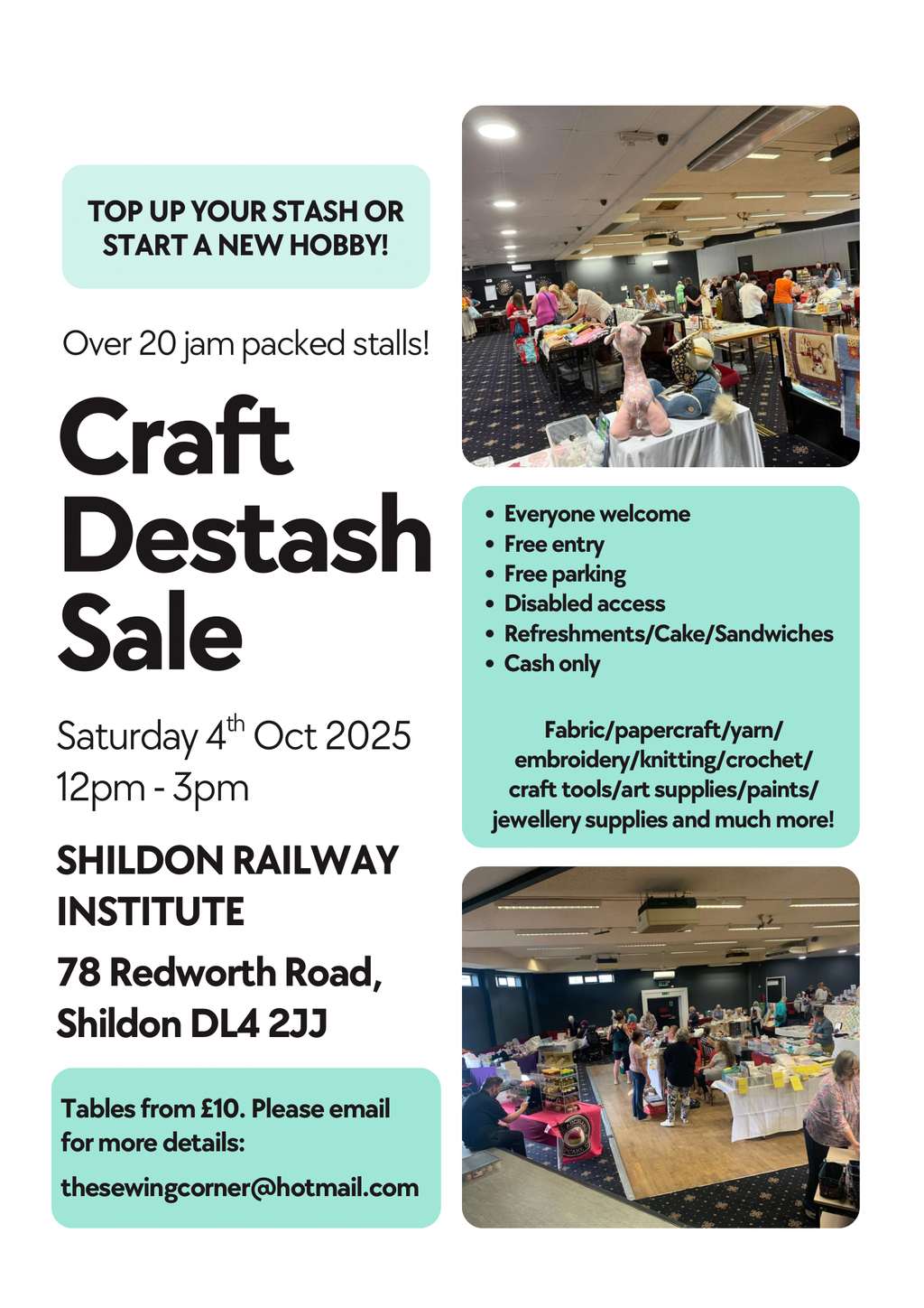 Visit my next craft destash sale on 4th October to top up your stash!