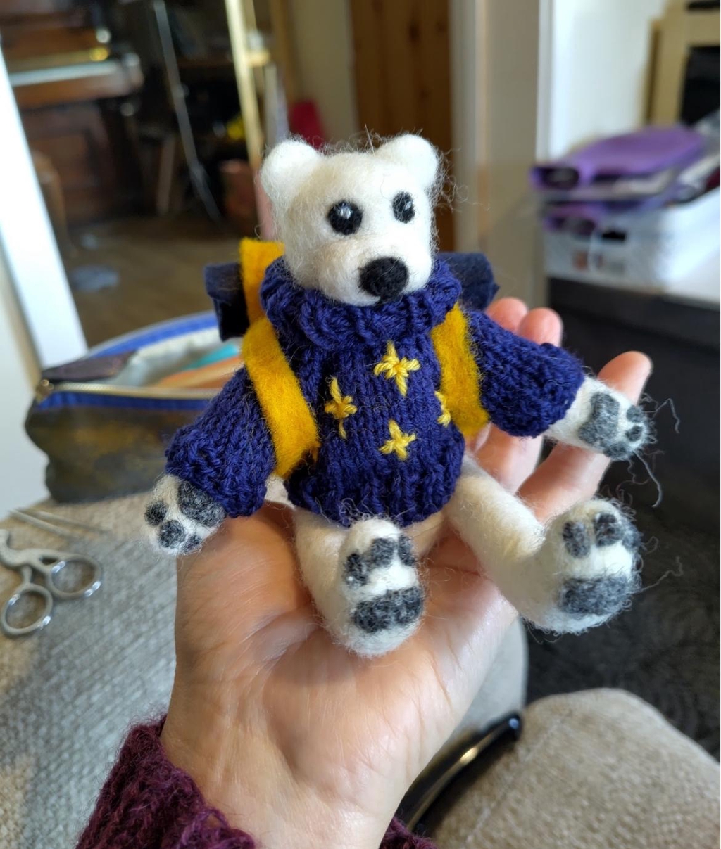 Winter Bear one of our jointed companions from the Folk Tails collection.  Collaboration work by Calm Krafts and The Crafty Cambrian