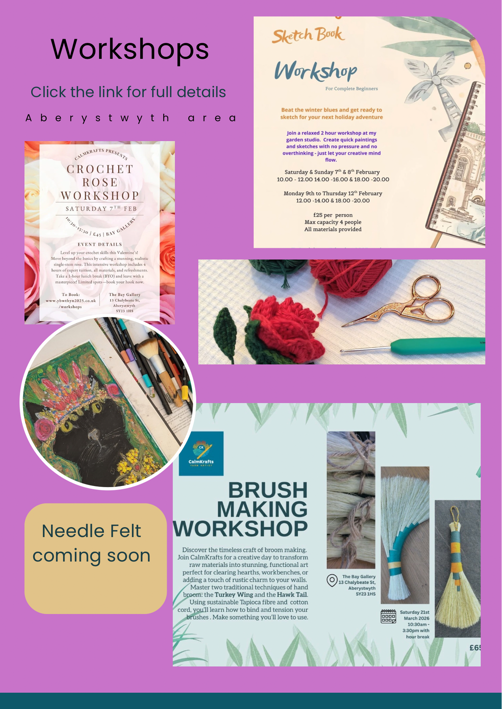 We offer a range of upcoming workshops in the  Aberystwyth area. 