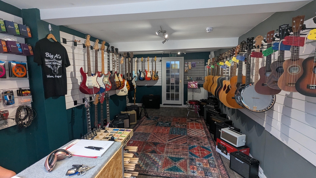 Big Al's Music Emporium in Wem, Shropshire. Quality new and used musical instruments for sale. Expert Guitar repairs and setups. 