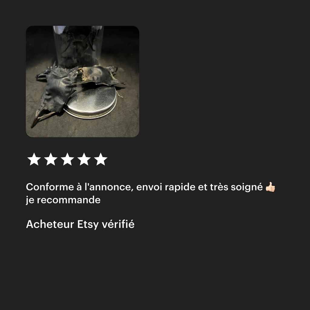 Avis à cinq étoile d’un acheteur pour la conformité de l’annonce concernant les capsules d’œufs de raie