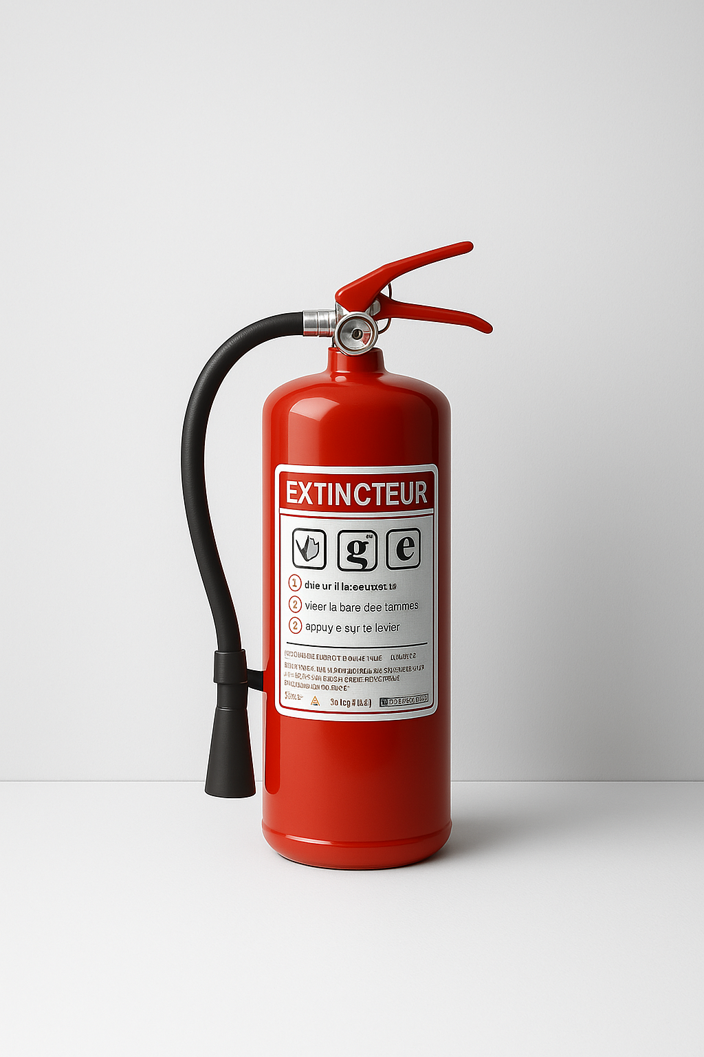 Extincteur posé sur un fond blanc, idéal pour la sécurité incendie et efficace