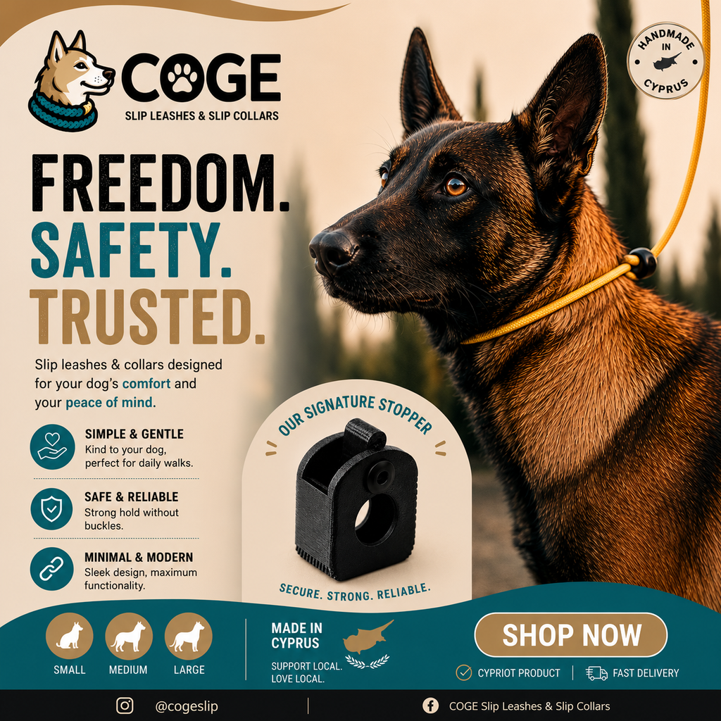 COGE — Simple. Strong. Made for Dogs.
Premium Slip Leashes & Collars, Handmade in Cyprus