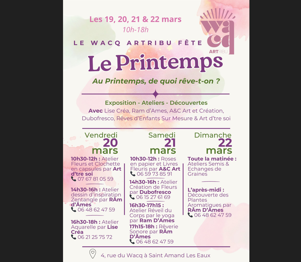 affiche officielle du printemps - wacq artribu - ateliers - démonstrations - exposition