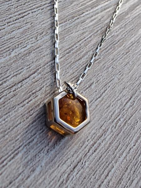 Baltic Amber Honeycomb with 925 silver bee pendant