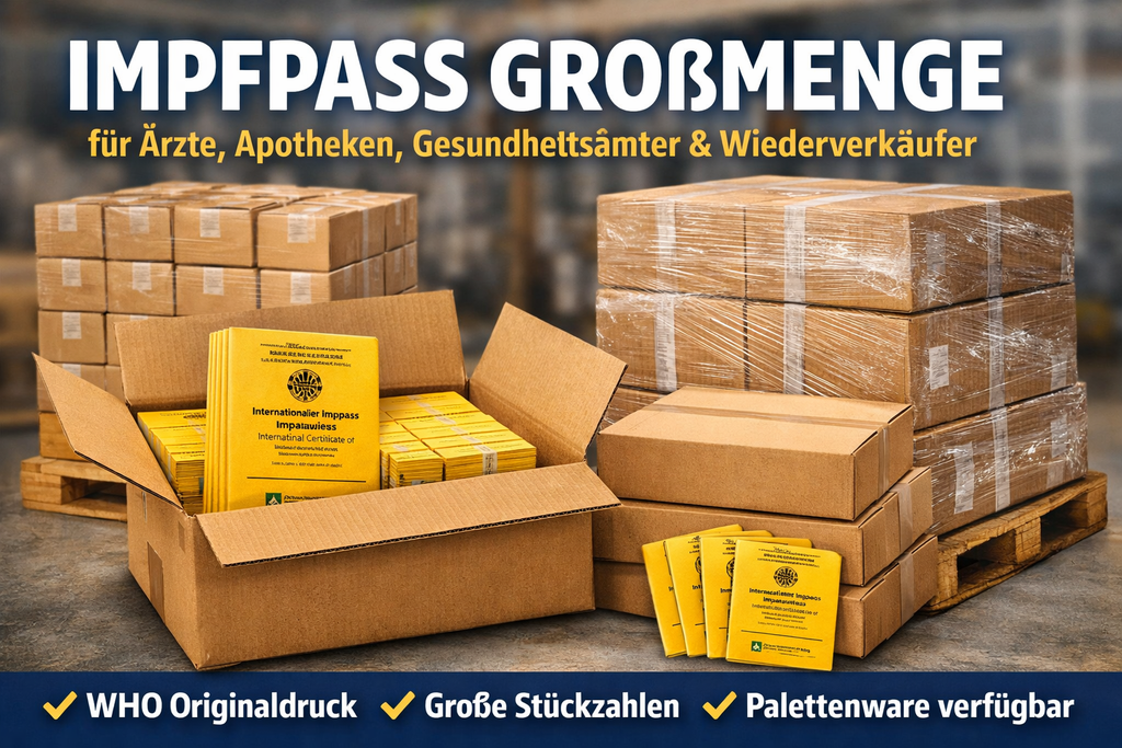 Original WHO-Impfausweis in Großmengen kaufen.
DGK-Originaldruck mit COVID-19-Seiten – ideal für Ärzte, Apotheken, Gesundheitsämter & Wiederverkäufer. Jetzt B2B-Angebot sichern.