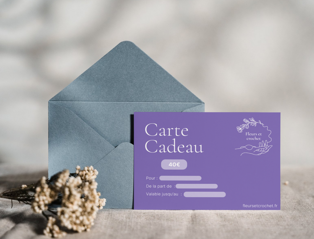 carte cadeau fleurs et crochet pour faire un cadeau ou pour se faire plaisir